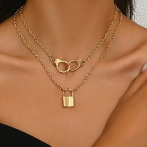 Double Layer Handcuff and Lock Necklace, Double Layer Handcuff Necklace